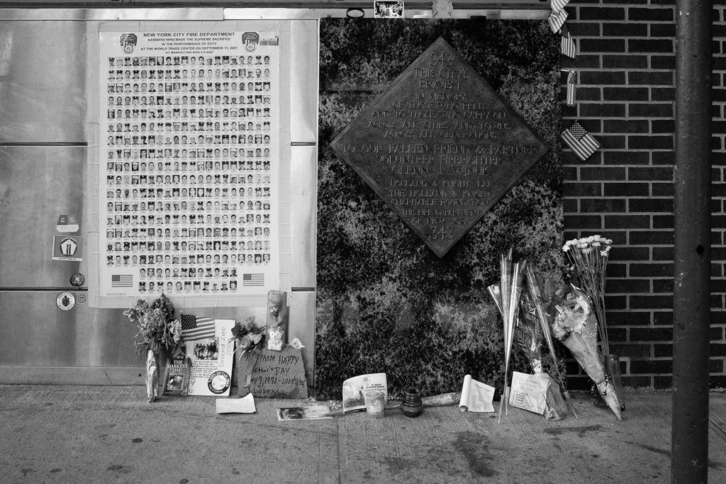 911 Makeshift Memorial NYC where every item is an authentic representation of the scene and untouched in post processing