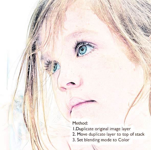 se the original image to color the sketch, by copying it and using blending mode Color