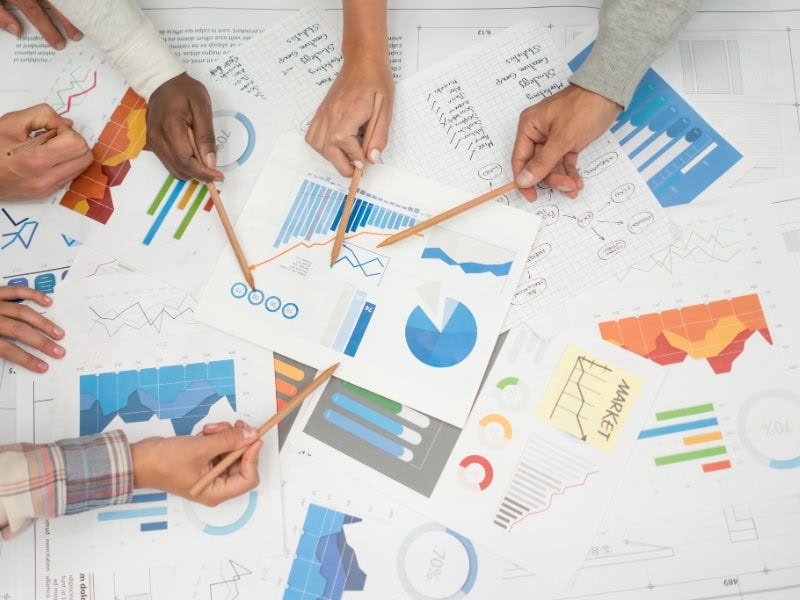 Business documents all contain graphs, charts, or financial data
