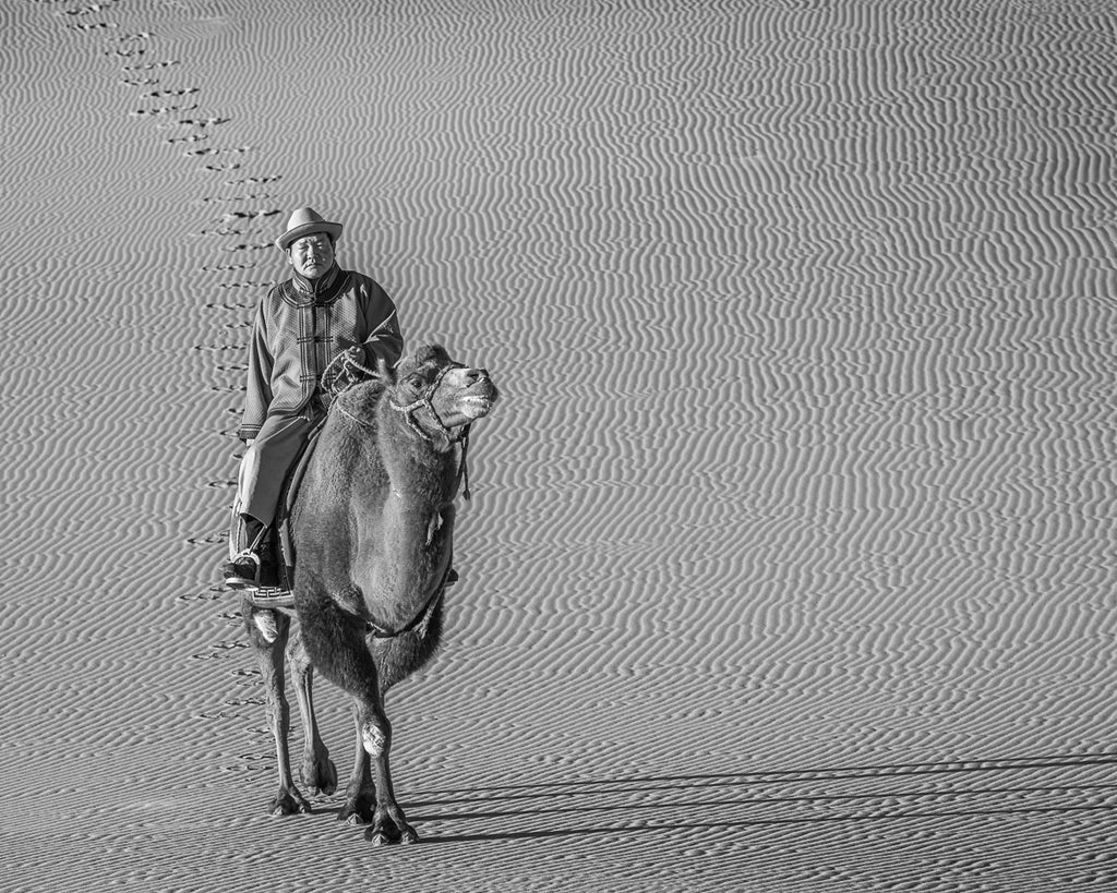 Man Riding Camel in Desert