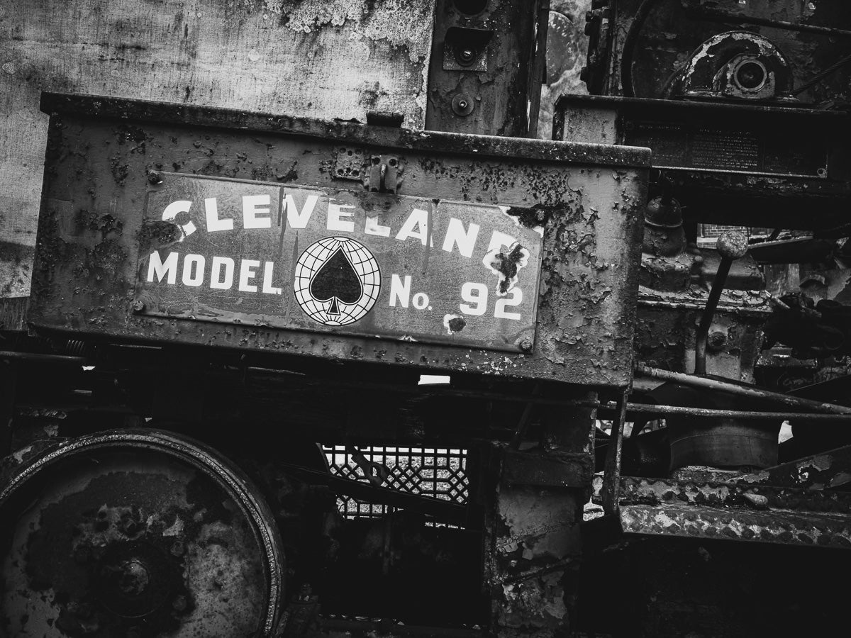 Cleveland Model 92—an industrial monument captured in monochrome, echoing strength, history, and stillness.