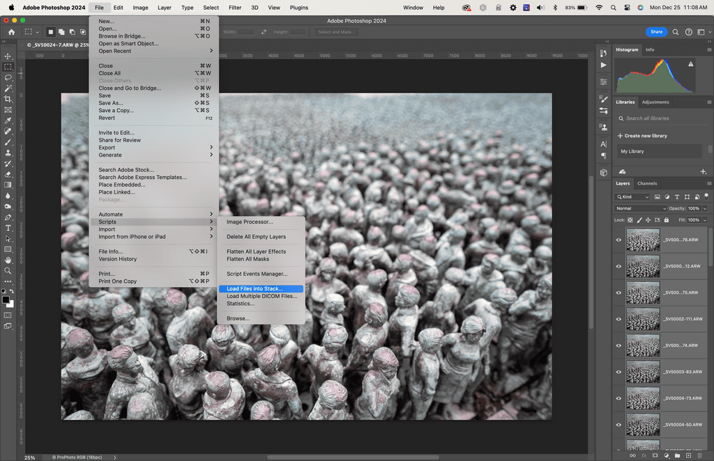 Loading and auto-aligning images in Photoshop for focus stacking