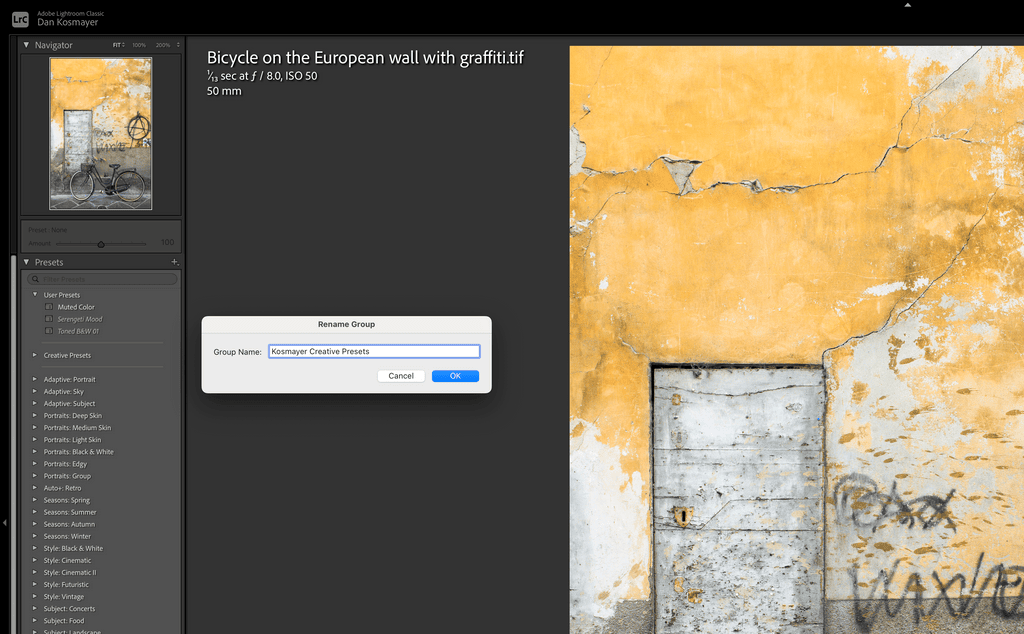Rename Preset Collection in Lightroom CC