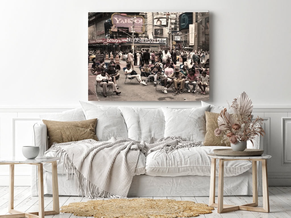 Lively wall art of urban daily life.