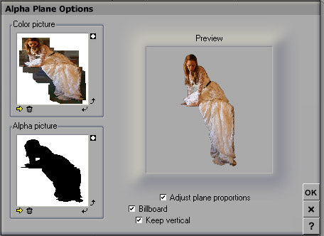 The Alpha Plane dialog box, after loading in the PNG portrait file.
