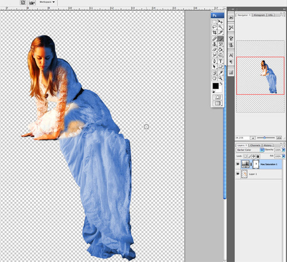 Painting on the layer mask to reveal the 'candlelit' side in Photoshop.