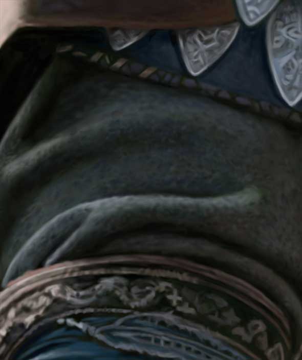 All this detail was painted with one brush, at varying sizes. I didn't use textures on this, though I could have.