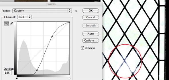 A curve adjustment increases the light areas and darkens the dark areas, which is just what we want. Now the Select Color Range will work much better. 