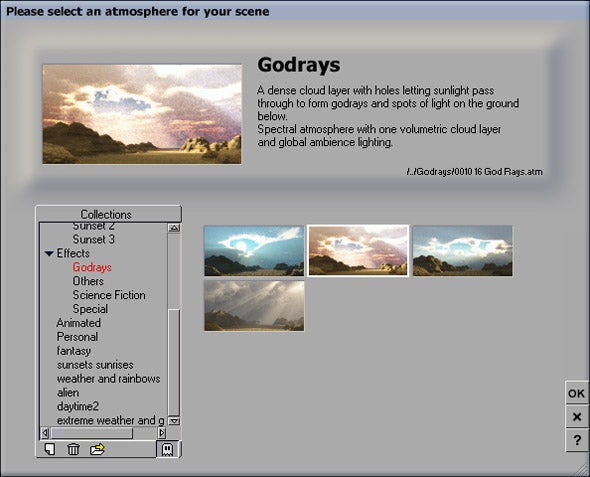 Choose the second sky in the Godrays group, which ships with Vue.