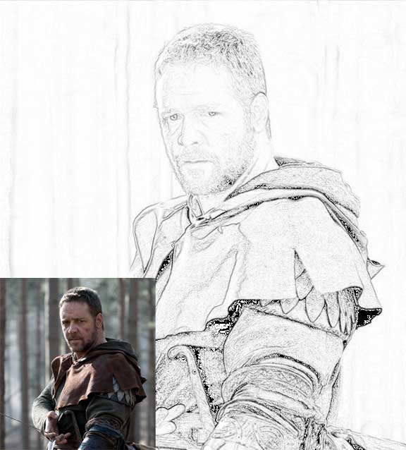 Line art created by the Photoshop Minimum filter, using the photo (inset) as input.