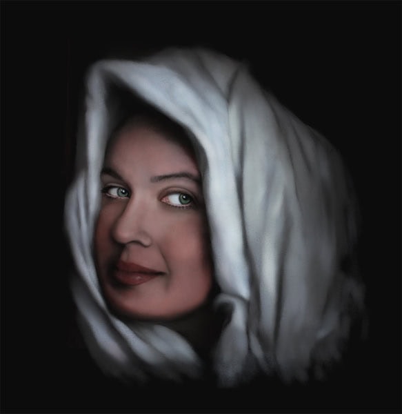 Here's the painting in need of some texture. The cloth could use some cloth-like texture. Also, I'd like to add some further shadows and mystery.