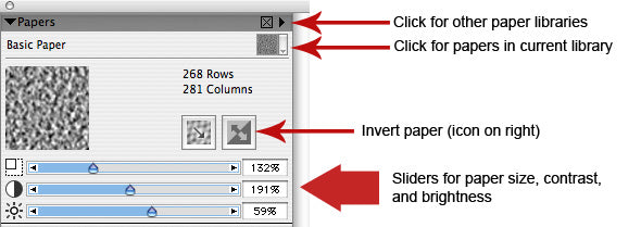 The Papers Palette controls