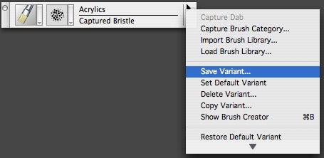 Click on the triangle on the right side of the brush selector to get this drop-down menu.