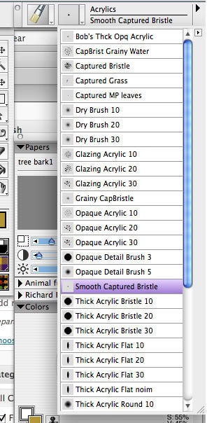 Click on the down-pointing triangle next to the brush icon to get the list of brush variants. There's our new one!