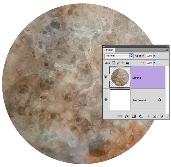 Notice that the pasted-in circular selection is on an empty background. This will allow you to use a layer effect on it.