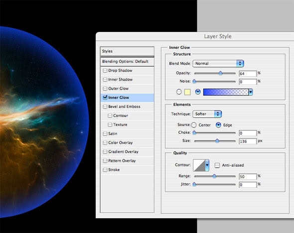 ic:Create a blue glow inside your glass ball with these settings.