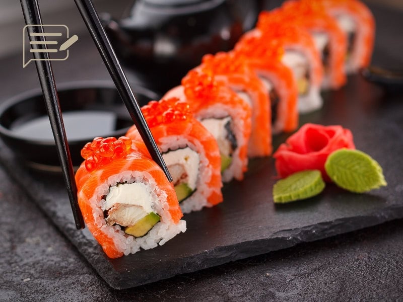 A close-up of beautifully crafted sushi rolls, a delightful showcase of Japan’s exquisite culinary traditions.