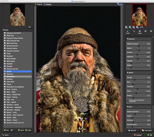 The clean, user-friendly interface of Topaz Adjust. Topaz's other filters look and work similarly.