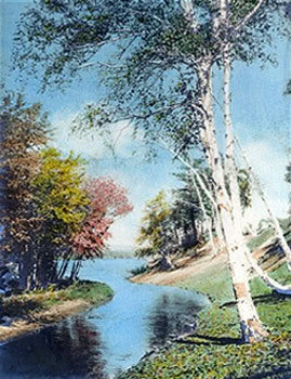 A typical hand-colored black and white photographic print sold by Wallace Nutting's Art Studio in the early 20th century.