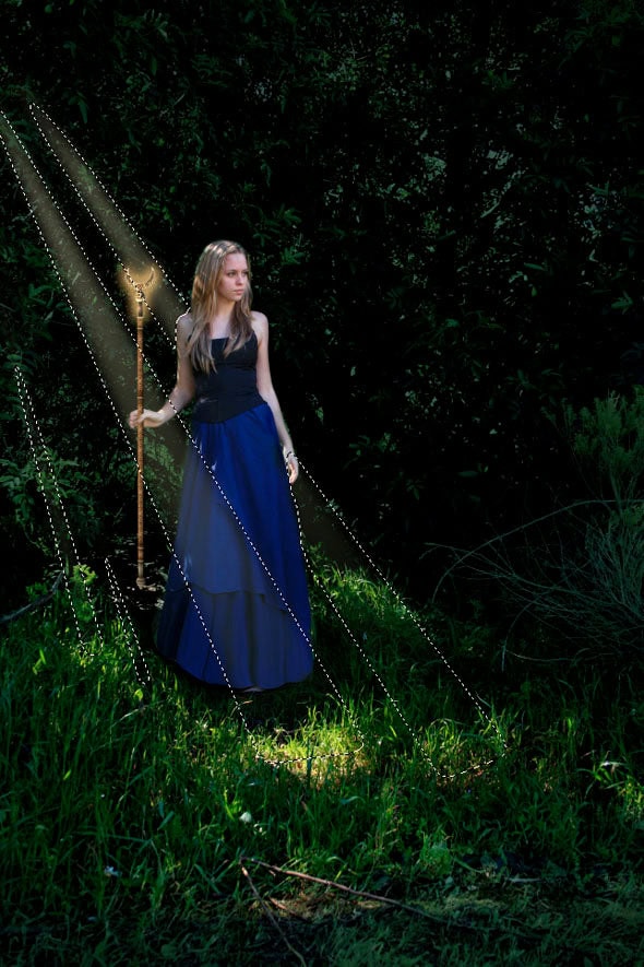 Sunbeams and glowing staff added